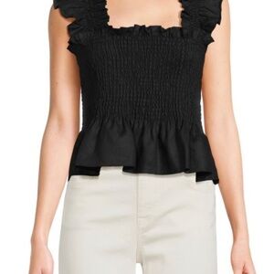 Hill House Paz Smocked Ruffle Linen Top Size Large